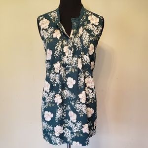 Green Floral Sleeveless Blouse Sz L